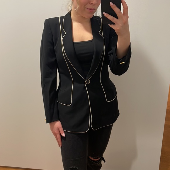 Escada Jackets & Blazers - ESCADA Margaretha Ley Black Single Button Wool Blazer with White Trim